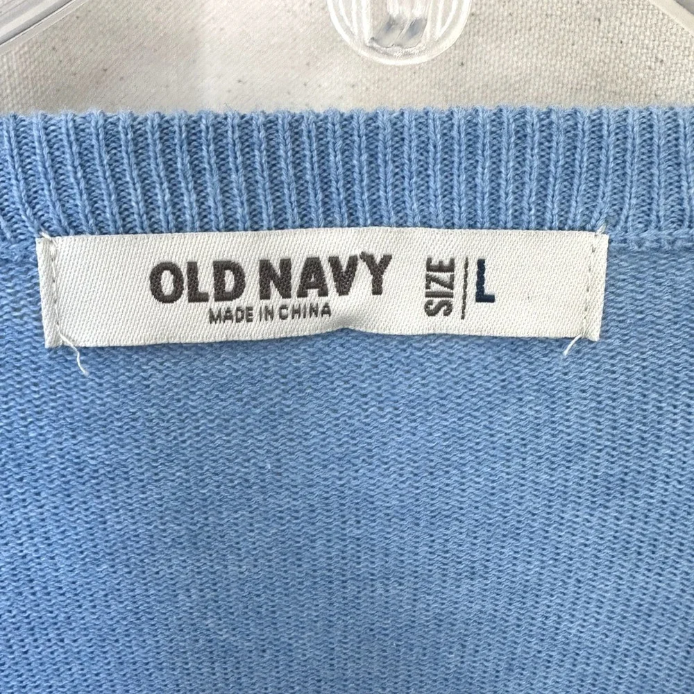 Y2K Old Navy Mens Baby Blue 100% Cotton V-Neck Sweater Sz L Tennis Preppy Office